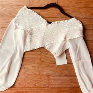 White off shoulder chiffon crop top from With Jean